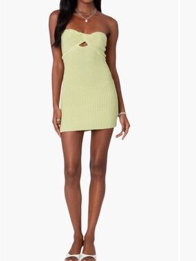 Edikted Strapless Twist Knit Mini Dress in Lime